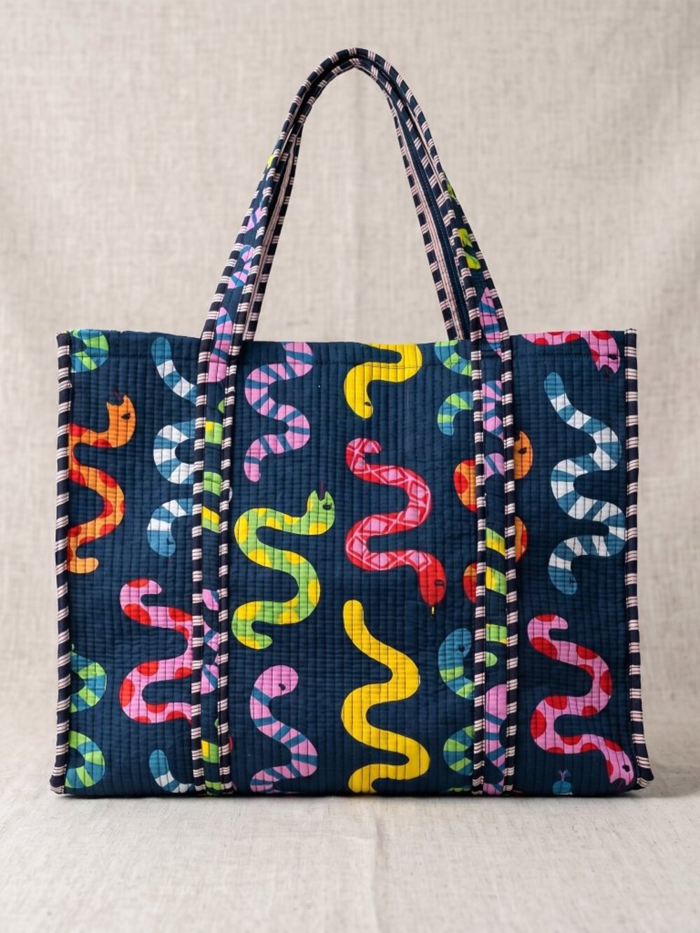 Floral Block Printed Tote Bag, Cotton Quilted Travel Bag, Eco Friendly Tote Bag